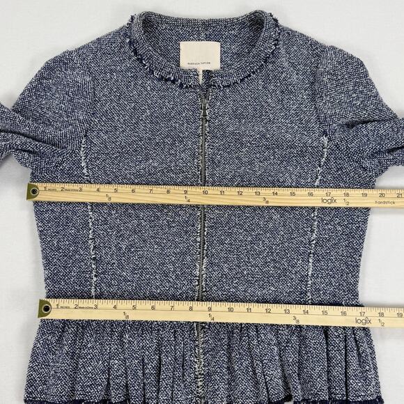 Rebecca Taylor Womens Textured Tweed Peplum Jacket Size 10 Navy Blue - Picture 11 of 15